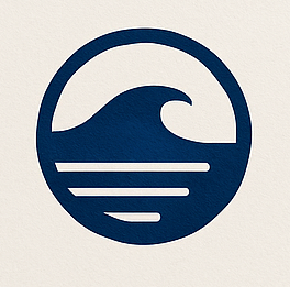 Wavy horizon in dark blue and light gray.